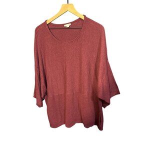 Pure Jill Womens Kimono Sweater 2X Burgundy Cotton Cashmere Blend